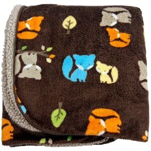 Just Born Brown Fox Baby Blanket Sherpa Leaves Daddy & Me Mommy Plush Boy